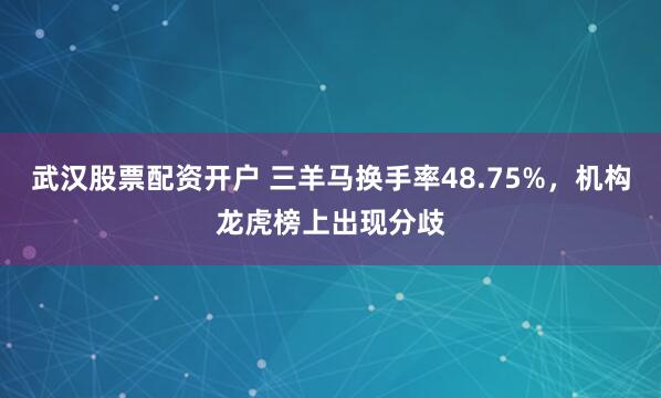 武汉股票配资开户 三羊马换手率48.75%，机构龙虎榜上出现分歧